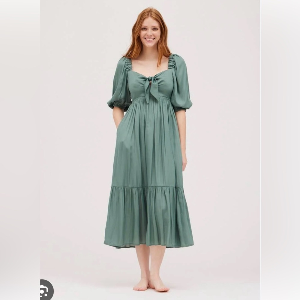 Sam Front Tie satin Dress in Lagoon